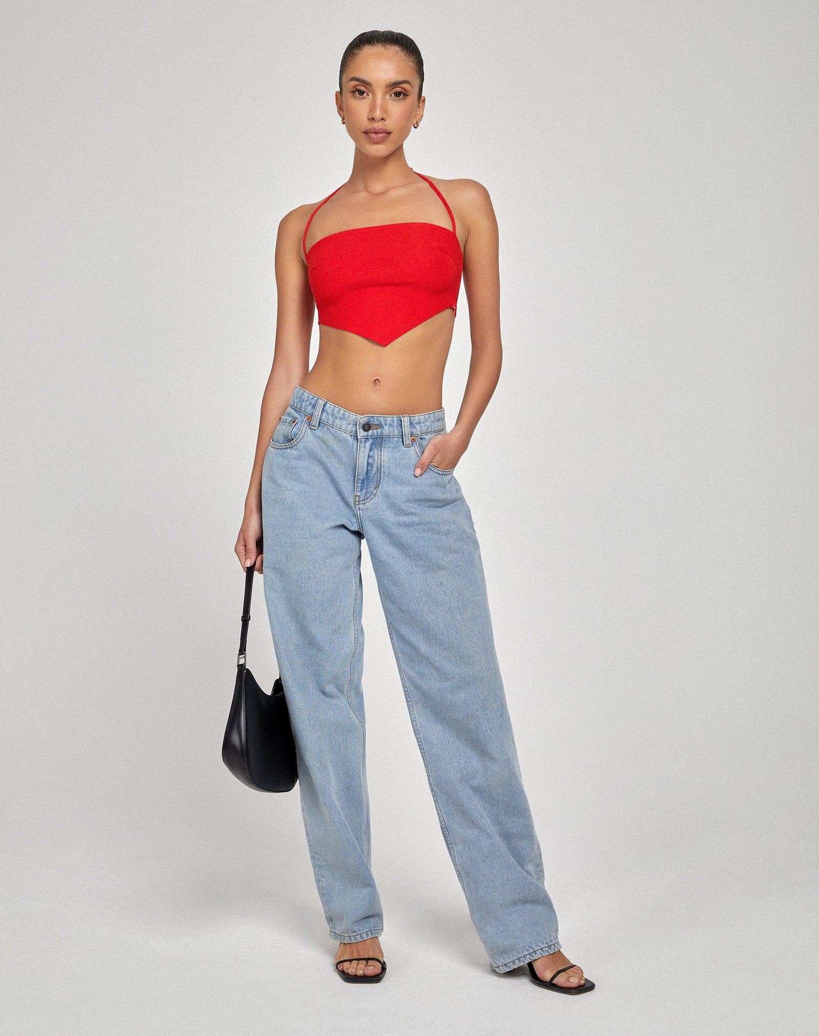 Classy Red Crop Top And Jeans Outfit