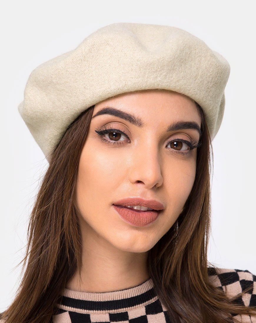 Image of Wool Beret Hat in Taupe