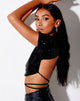 Image of Tasya Crop Top in Drape Sequin Black