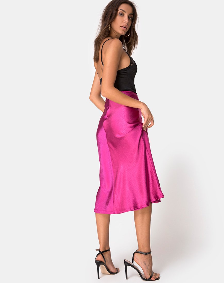 Image of Tauri Skirt in Satin Magenta