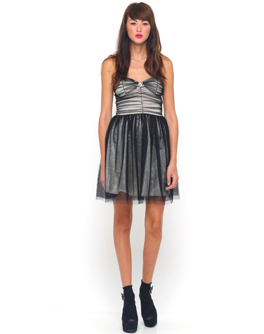 Image of Motel Teardrop Prom Dress in Black and Nude Mesh
