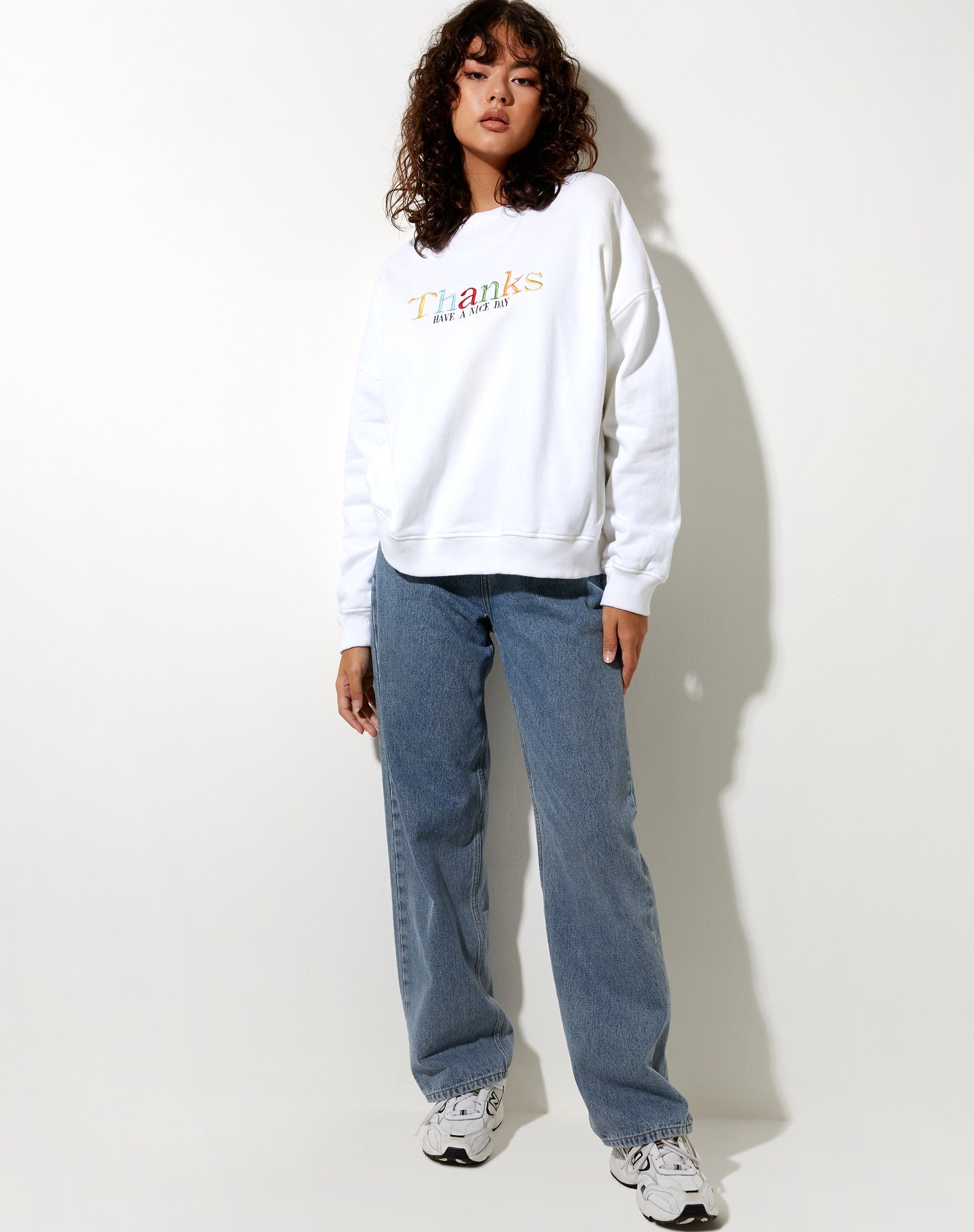 Image of Ted Sweatshirt in White Thank You Have A Nice Day Embro