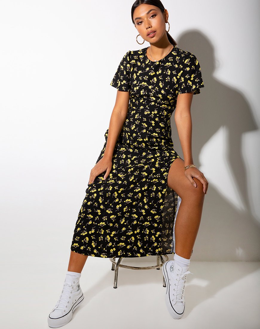 Image of Tinata Maxi Dress in Buttercup Black and Yellow