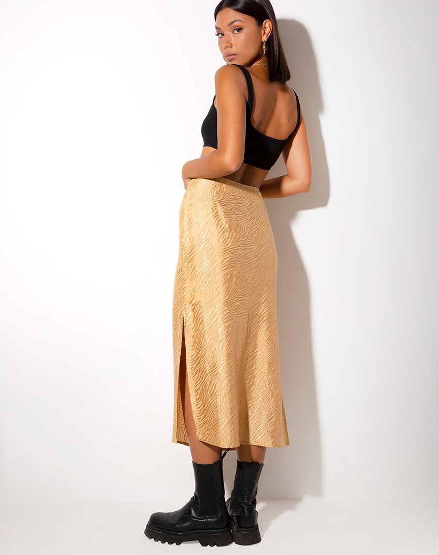Image of Tindra Midi Skirt in Satin Zebra Caramel