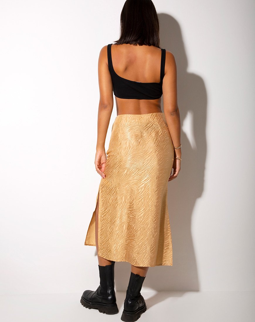 Image of Tindra Midi Skirt in Satin Zebra Caramel