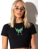 Image of Tindy Crop Top in Black with Butterfly Green Embro