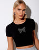 Image of Tiney Crop Tee in Black Butterfly Hotfix