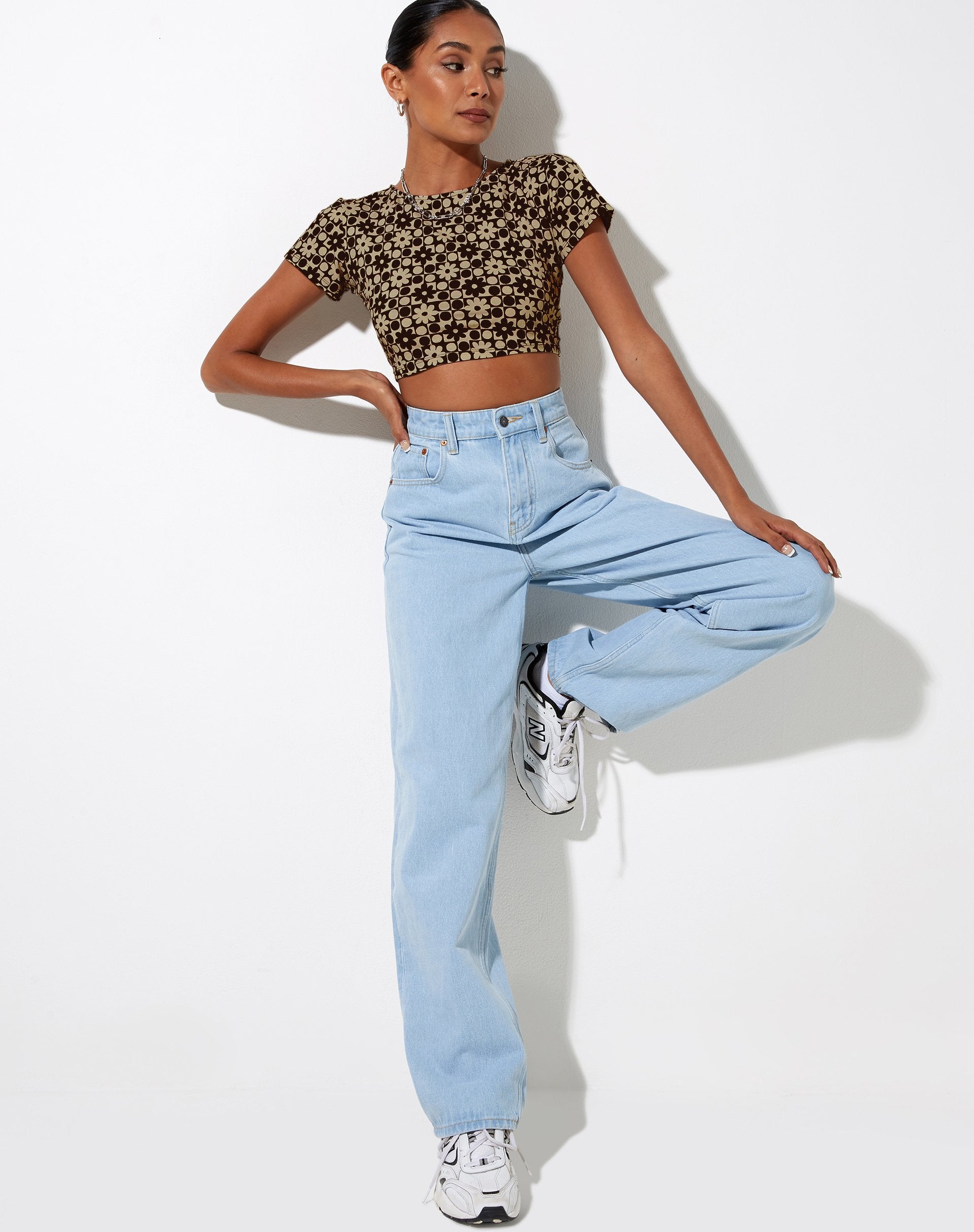Image of Tindy Crop Top in Patchwork Daisy Brown