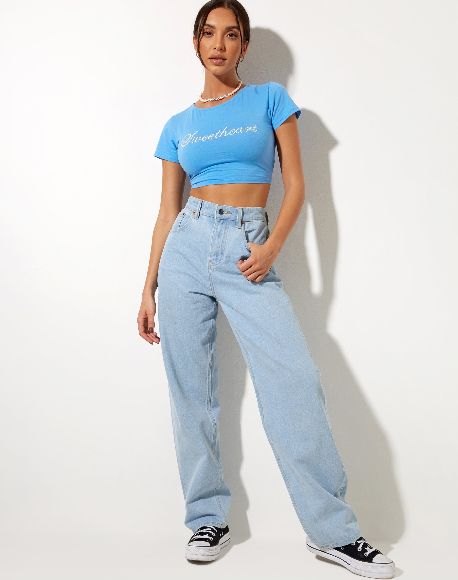 Image of Tindy Crop Top in Blue Sweetheart Embro