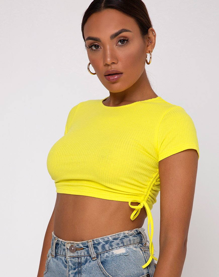 Image of Tiner Crop Top in Rib Sunny Yellow