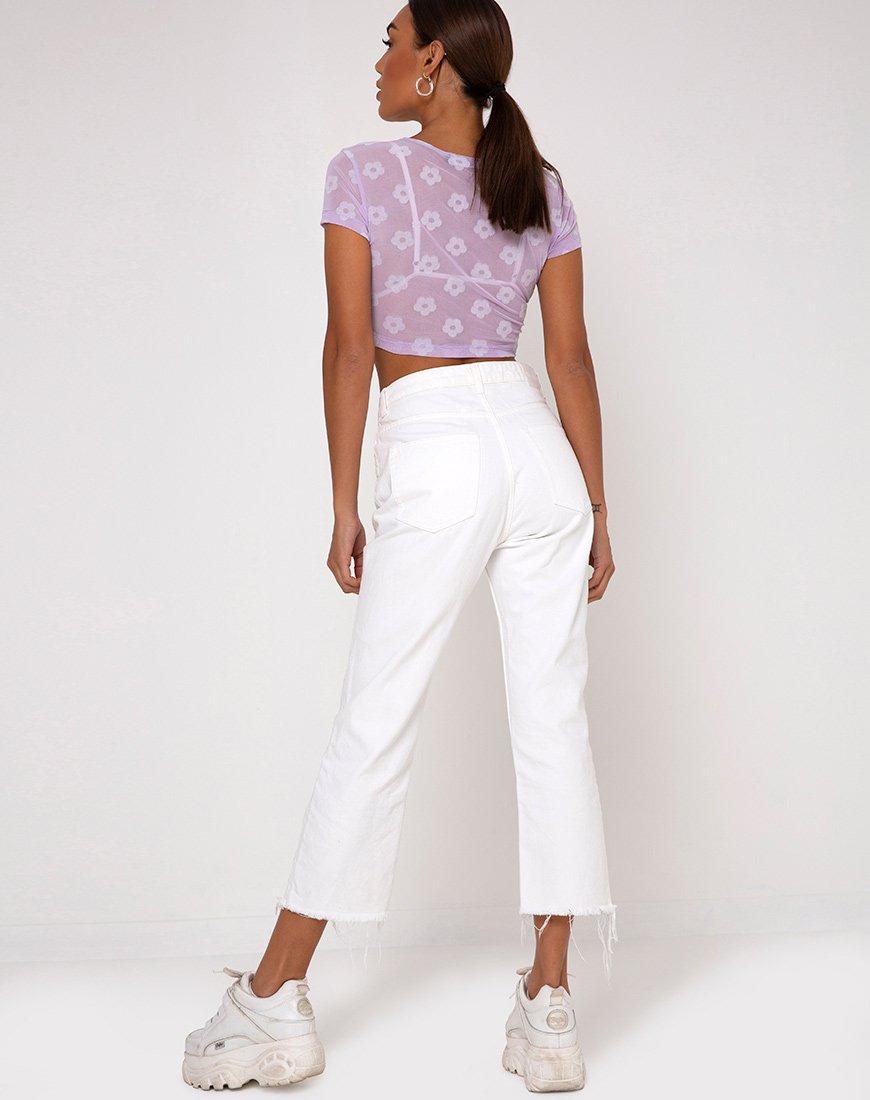 Image of Tiney Crop Tee in Lilac Mesh Daisy White Flock