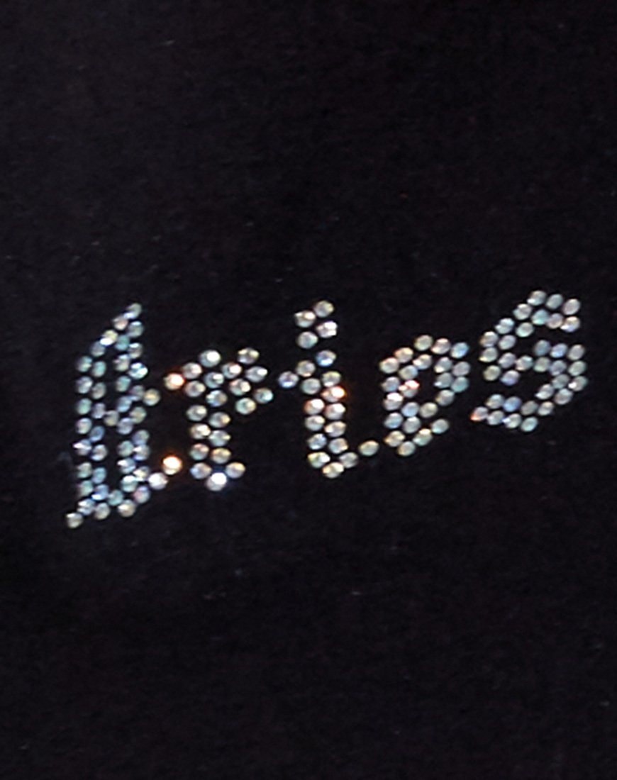 Tiney Crop Tee in Black 'Aries' Diamante