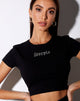 Image of Tiney Crop Tee in Black Scorpio Diamante