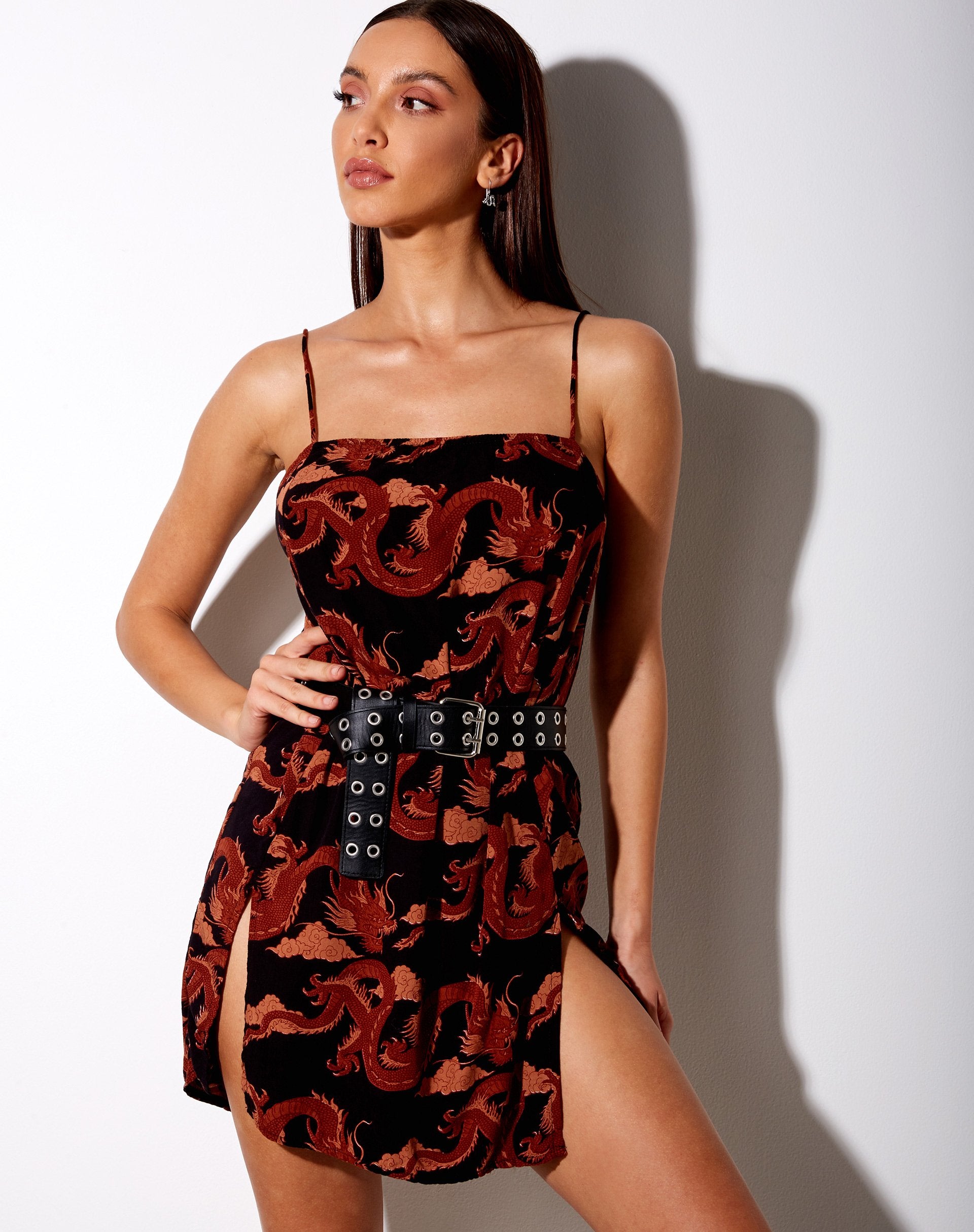 black and red dragon dress Red Dragon Cut Out Mini Dress, Rave Dress, Red Mini Dress, Bodycon Dress with Front Cutout, High Neckline Party Dress, Festival Spandex Dress, XL