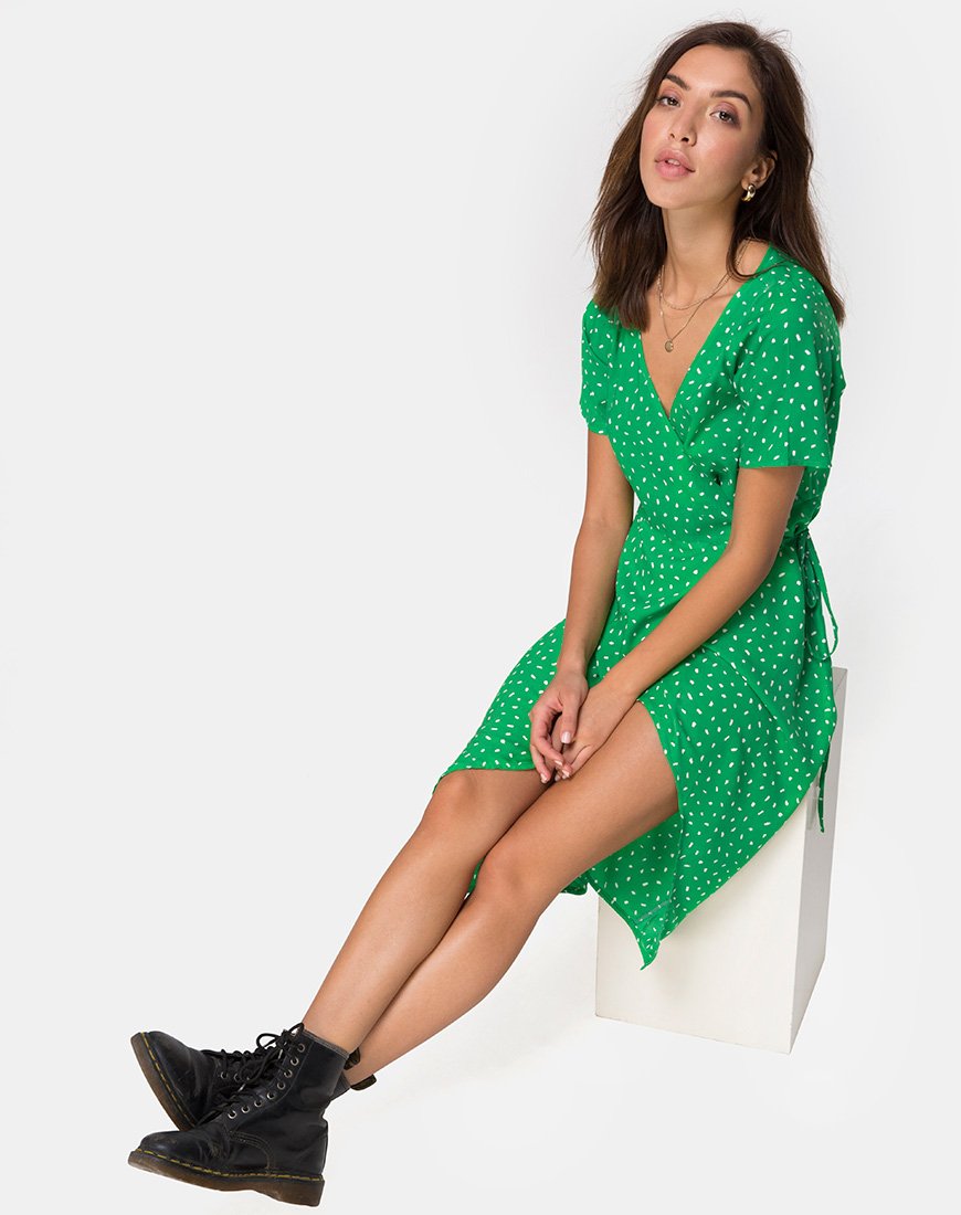 Trasti Wrap Dress in Mini Diana Dot Green motelrocks-com-us Trasti Wrap Dress in Mini Diana Dot Green motelrocks-com-us