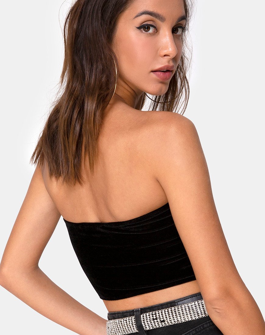 Image of Tube top in Black with Angel Diamante Hot Fix