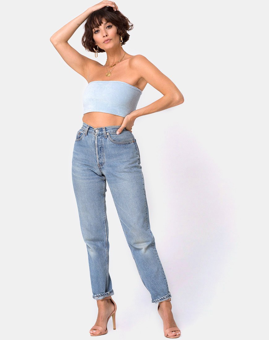 Image of Tube Top in Fluffy Knit Baby Blue