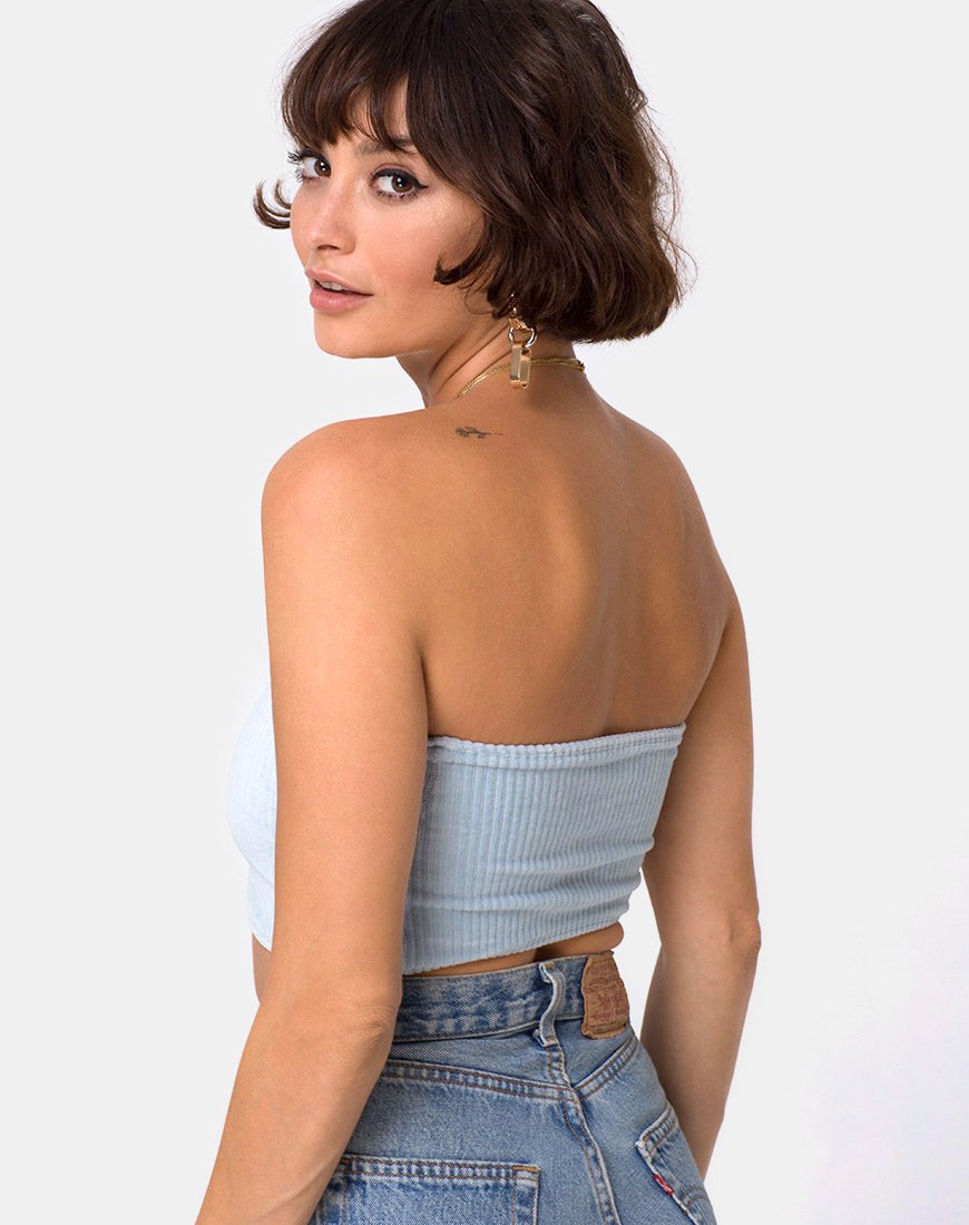 Image of Tube Top in Fluffy Knit Baby Blue