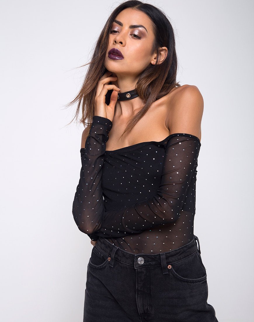Image of Nomi Off The Shoulder Bodice in Net Crystal Black