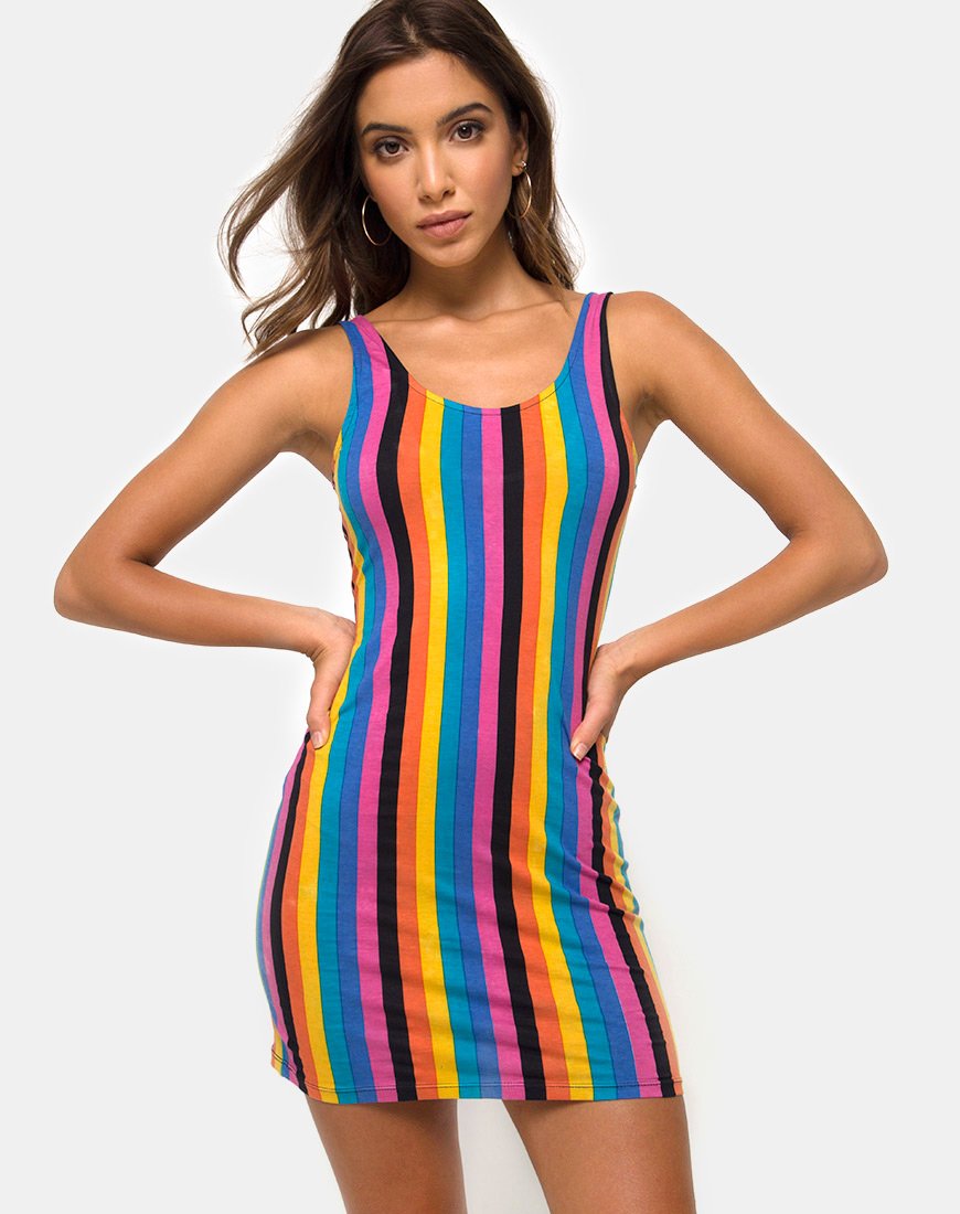 Image of Uniper Bodycon Dress in New Vertical Mixed Stripe