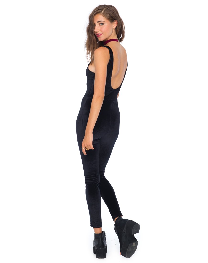 Motel Unitard in Black Velvet