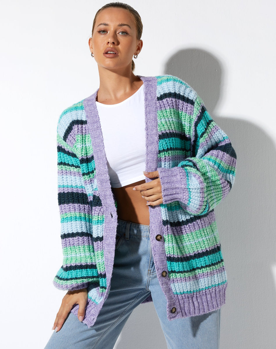 Green and Purple Striped Cardigan | Uriela – motelrocks-com-us