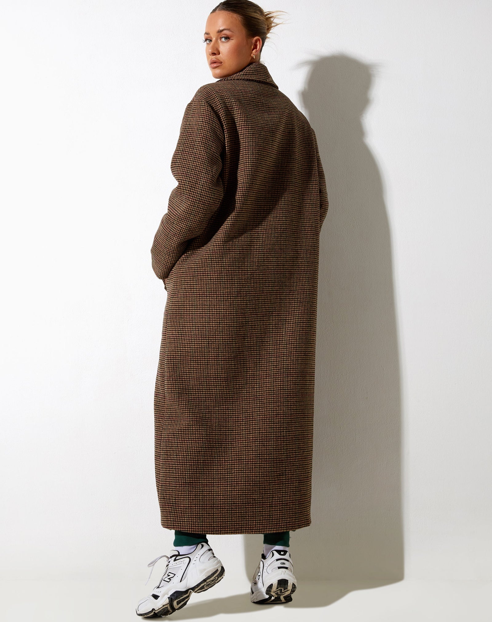 Brown Check Longline Button Up Coat | Utamas – motelrocks-com-us