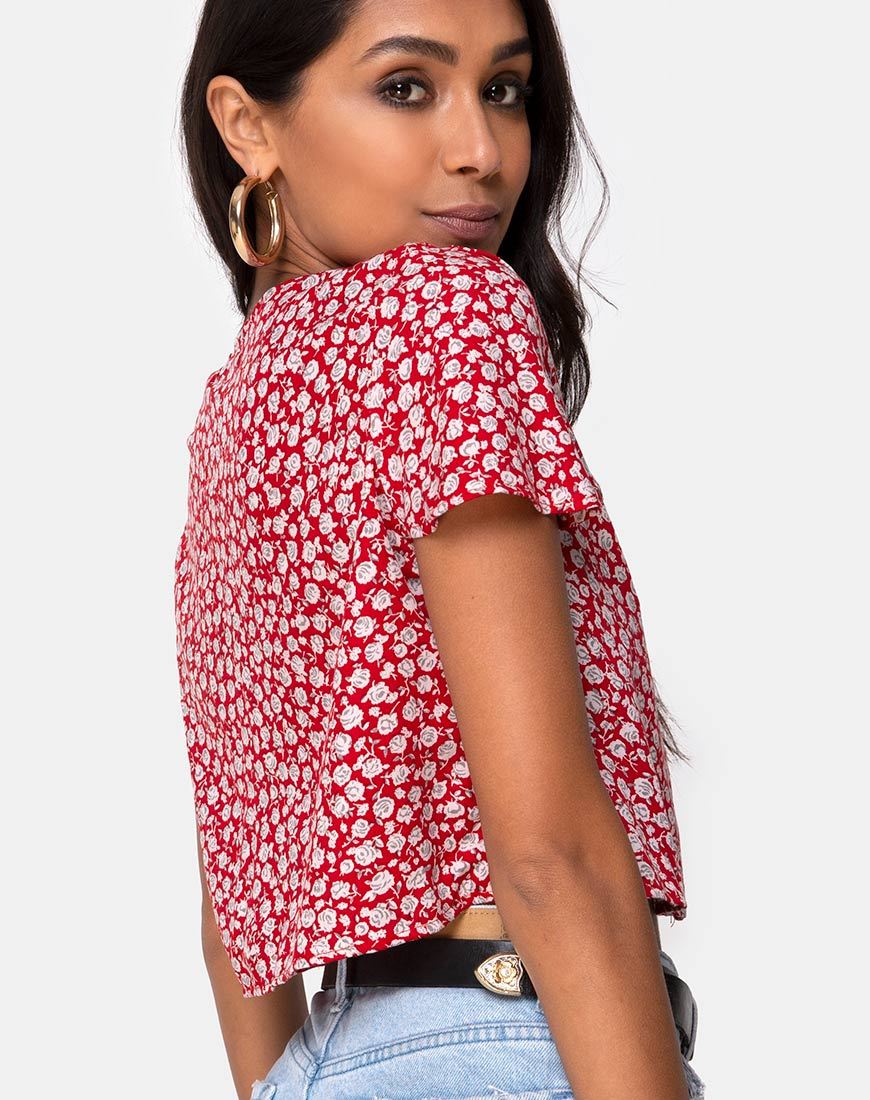 Image of Vaco Blouse in Ditsy Red Rose and Silver