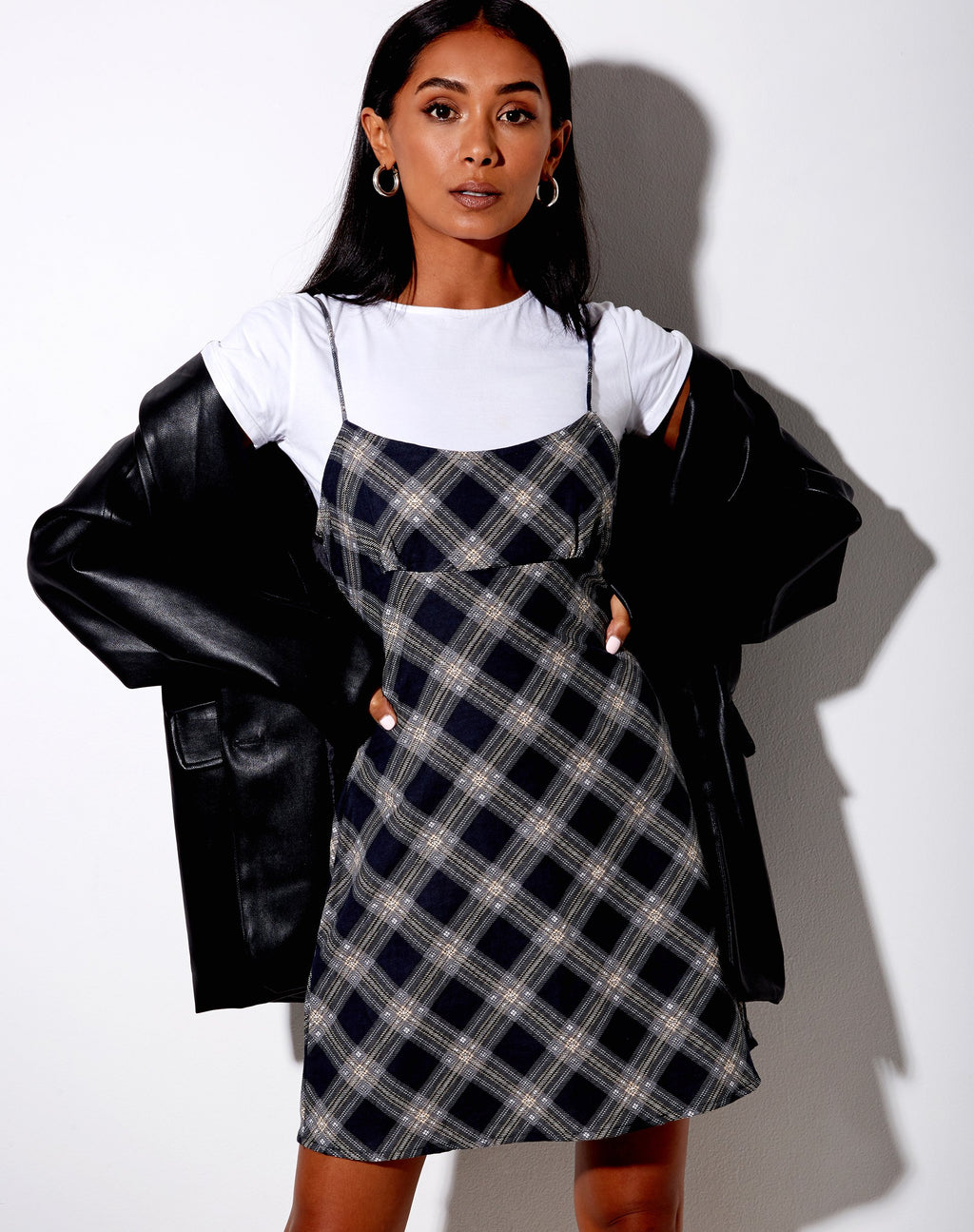 Valy Slip Dress in 20's Check Black and Grey