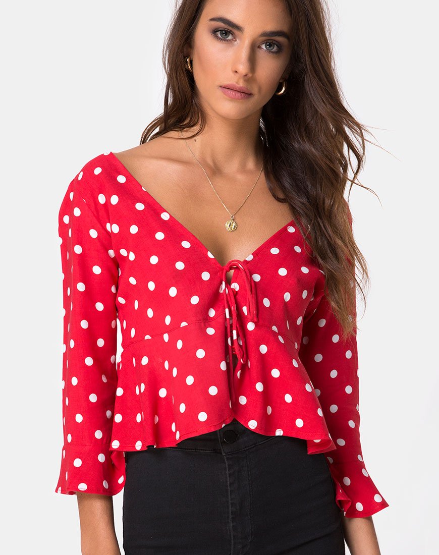 Image of Vinequa Top in Medium Polka Red and White