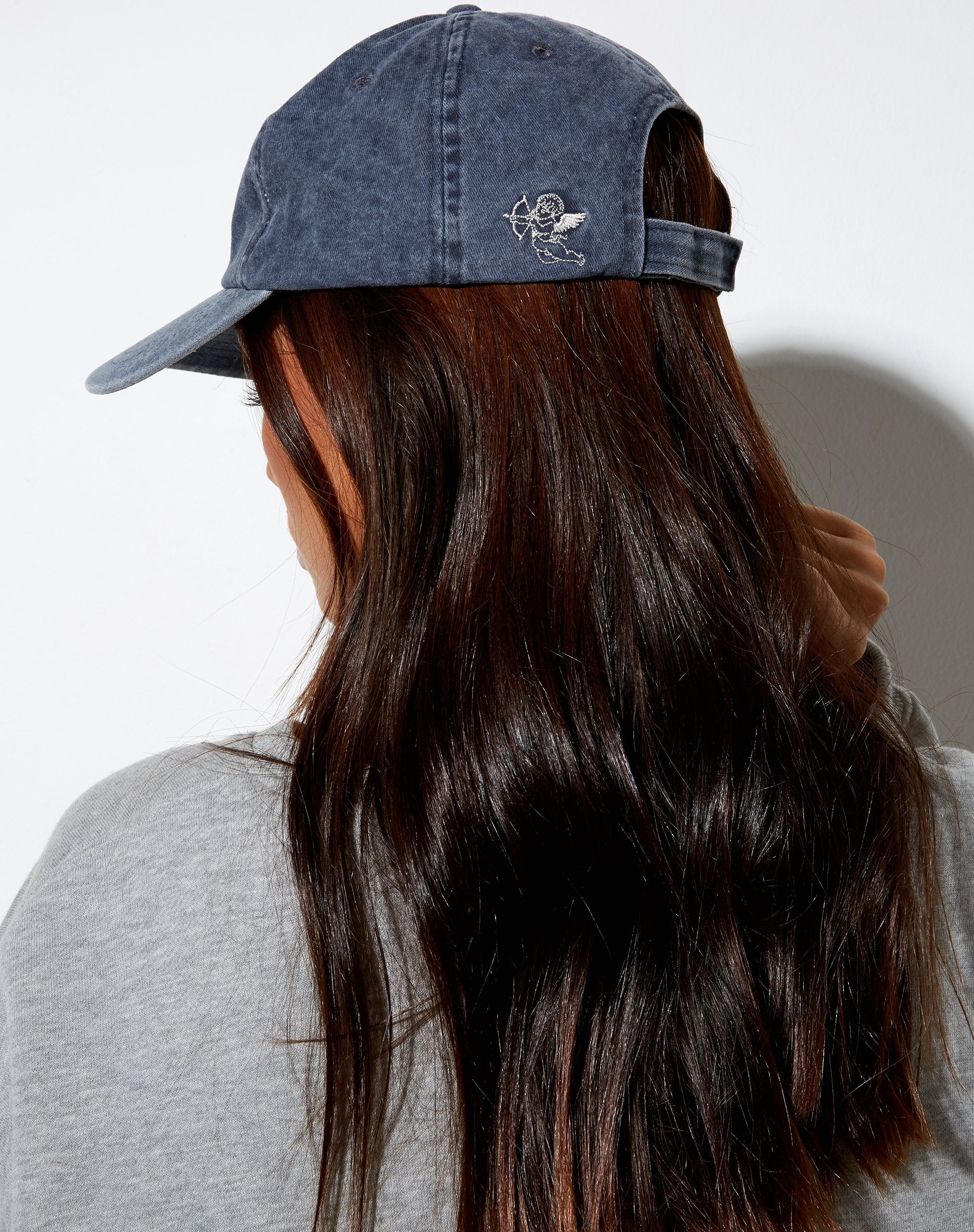 Image of Vintage Hat in Mineral Blue with Angel Cherub Embro