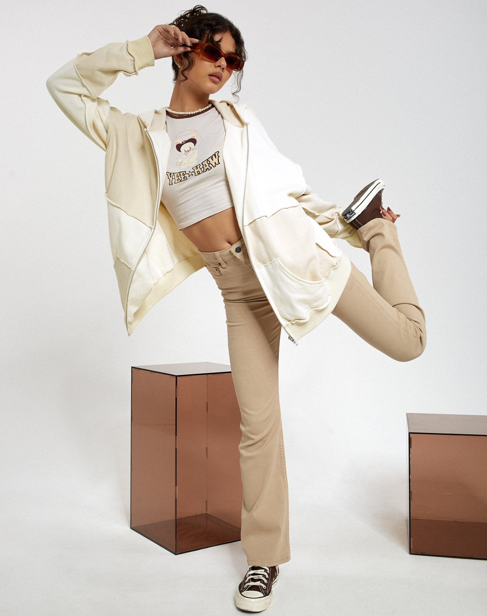 Image of Motel X Barbara Kristoffersen Wati Hoodie in Panelled Ivory and Winter White