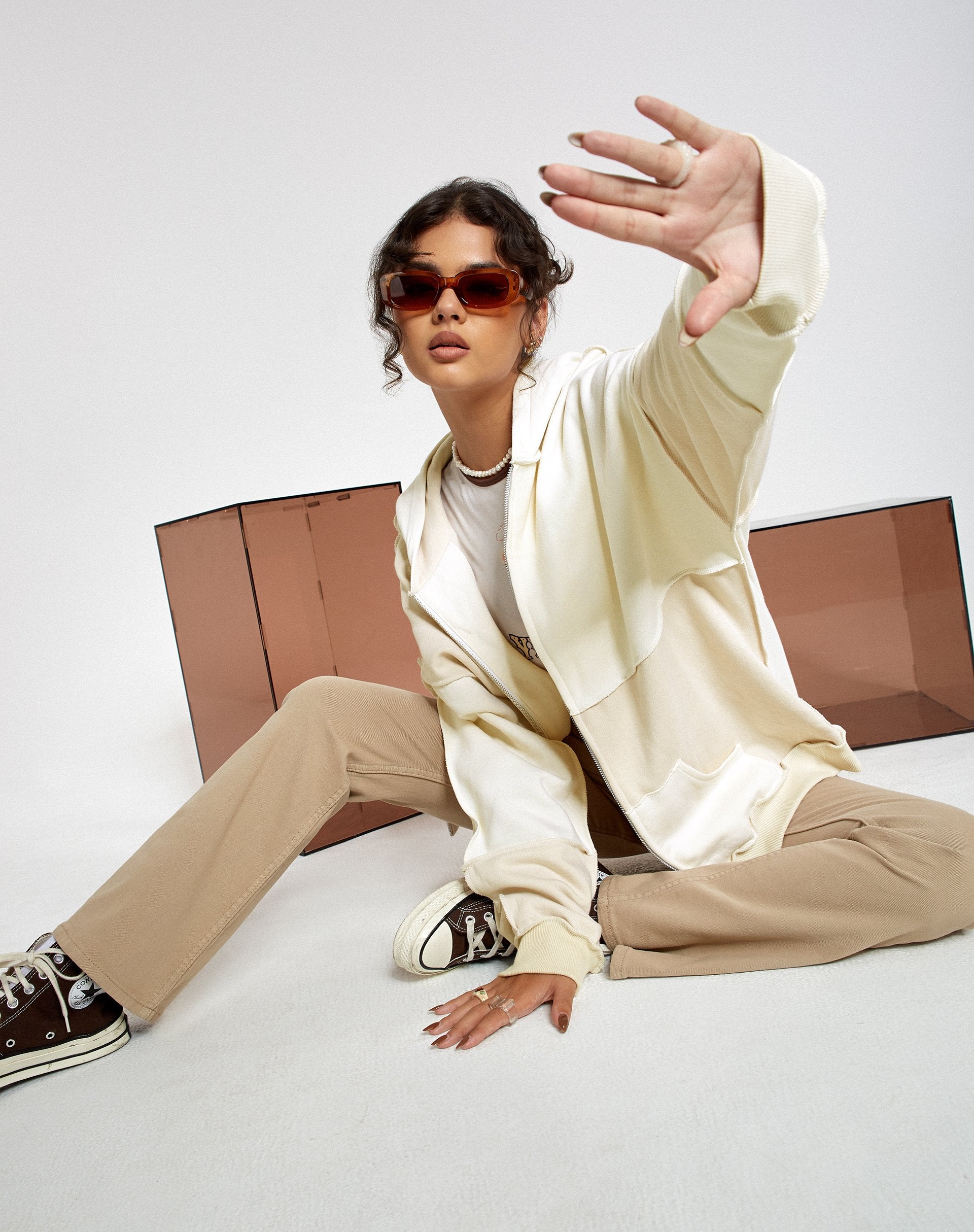 Image of Motel X Barbara Kristoffersen Wati Hoodie in Panelled Ivory and Winter White