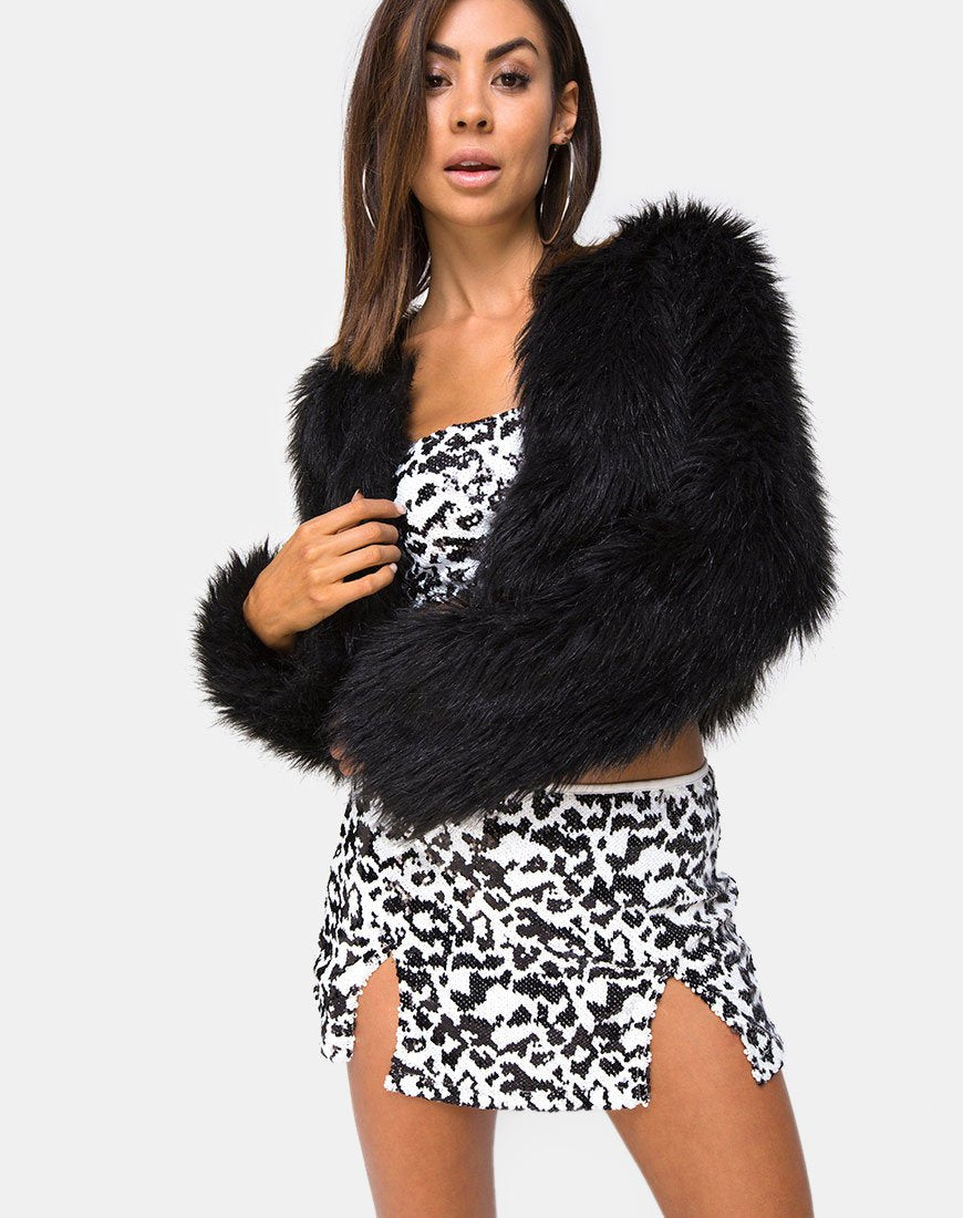 Wre Skirt in White Leopard Sequin