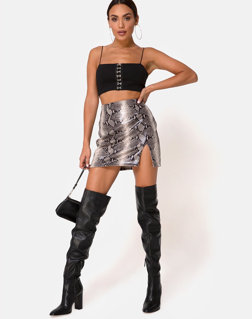 Image of Wren Mini Skirt in PU Beige Snake