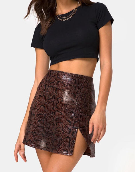 Wren Skirt in PU Snake Brown – motelrocks-com-us