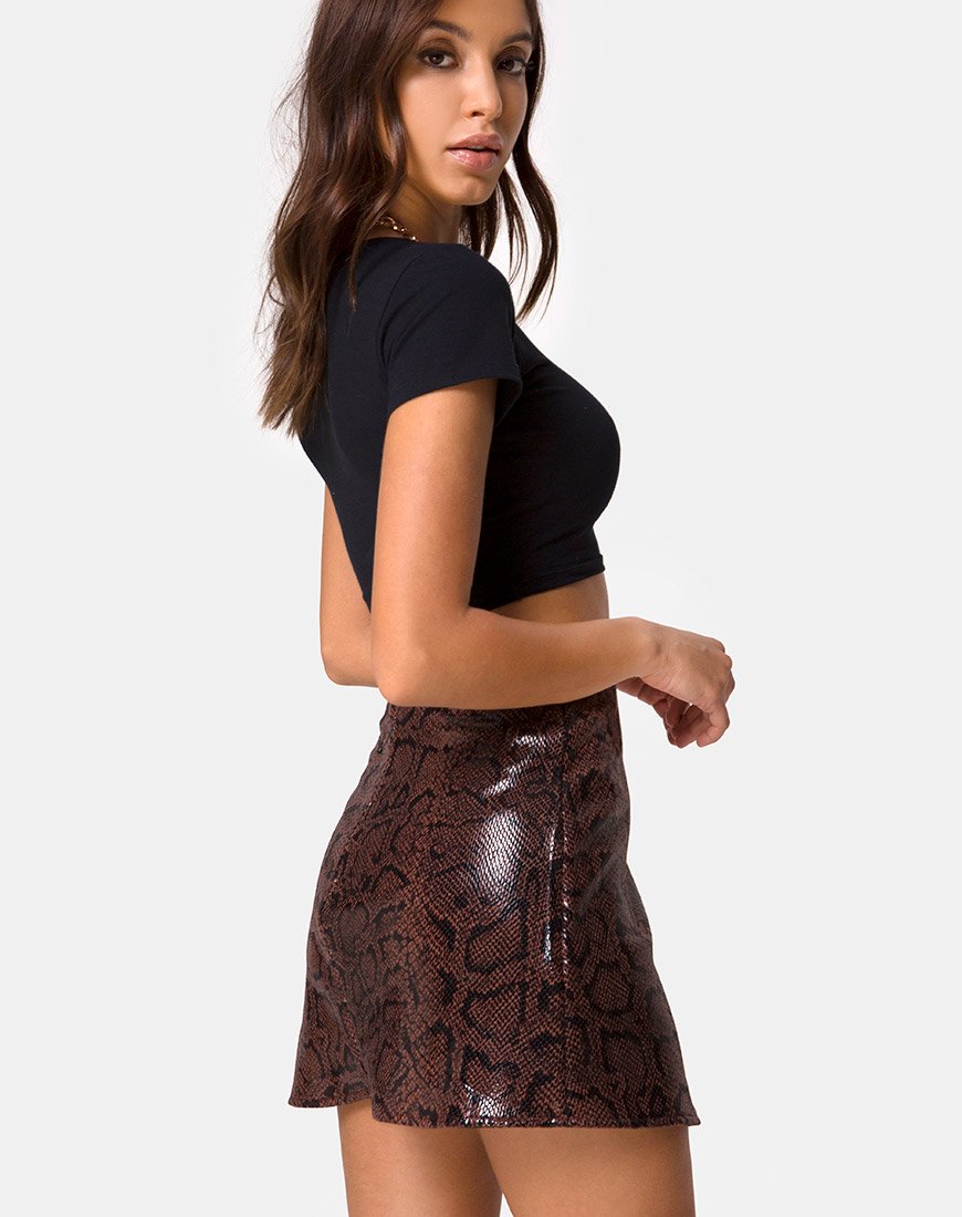 Image of Wren Skirt in PU Snake Brown