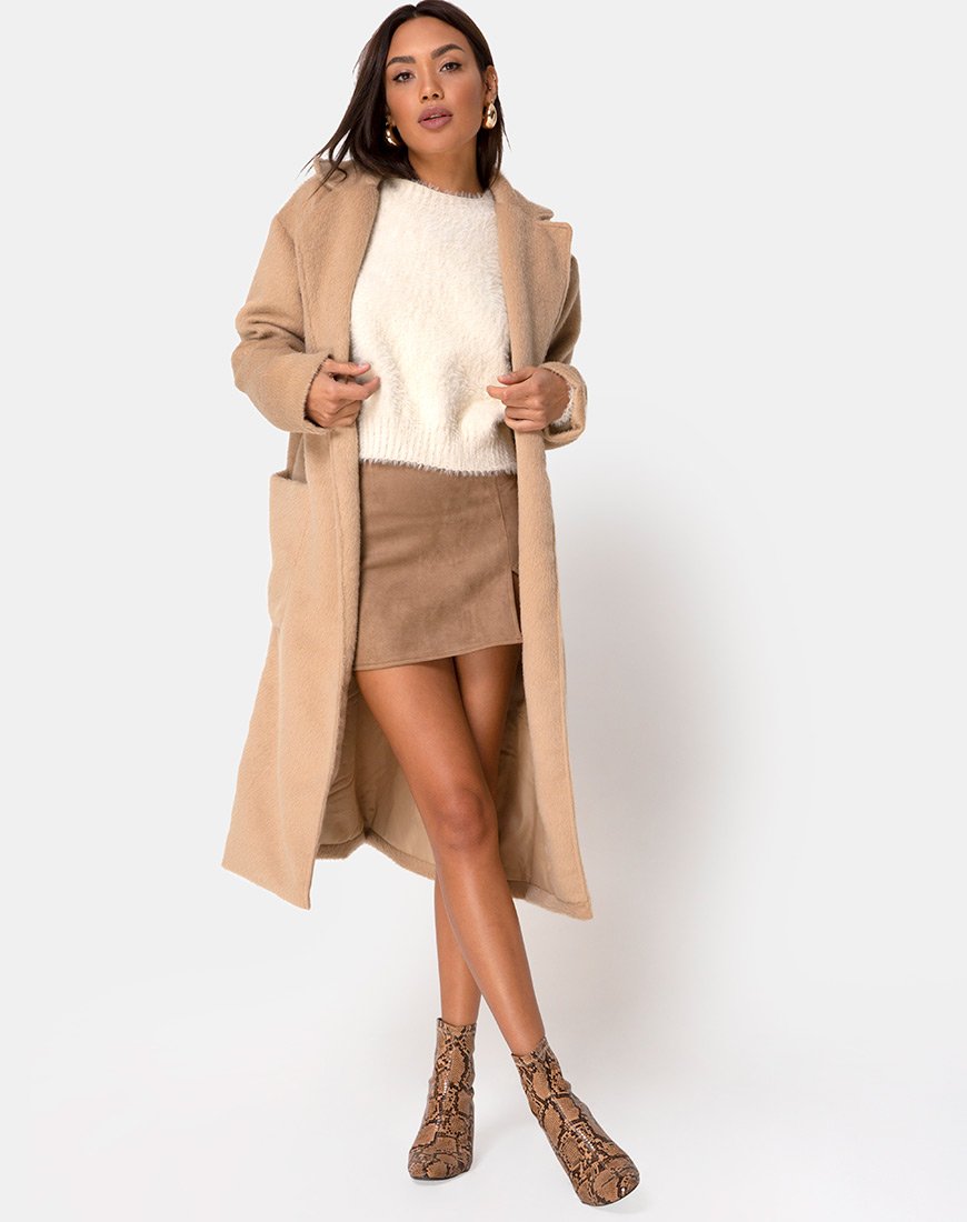 Image of Wren Mini Skirt in Faux Suede Brown