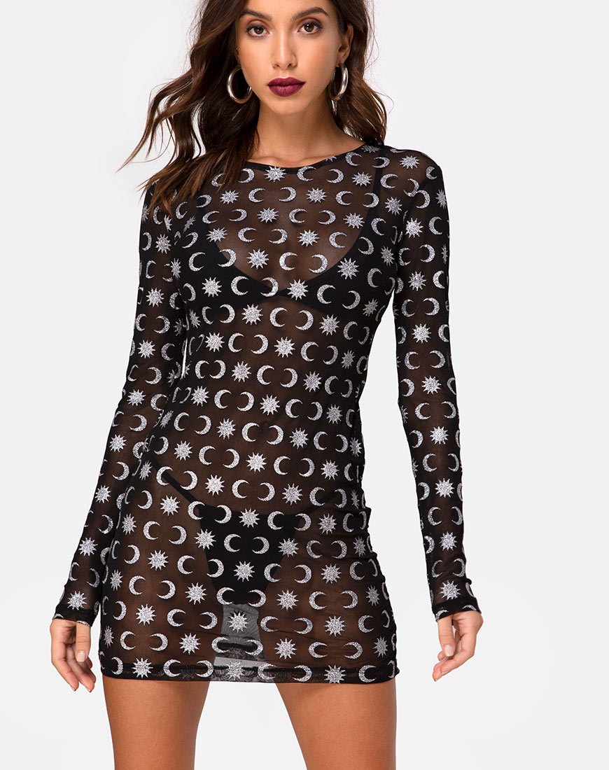 Image of Wyatt Bodycon Dress in Over the Moon Black with Glitter