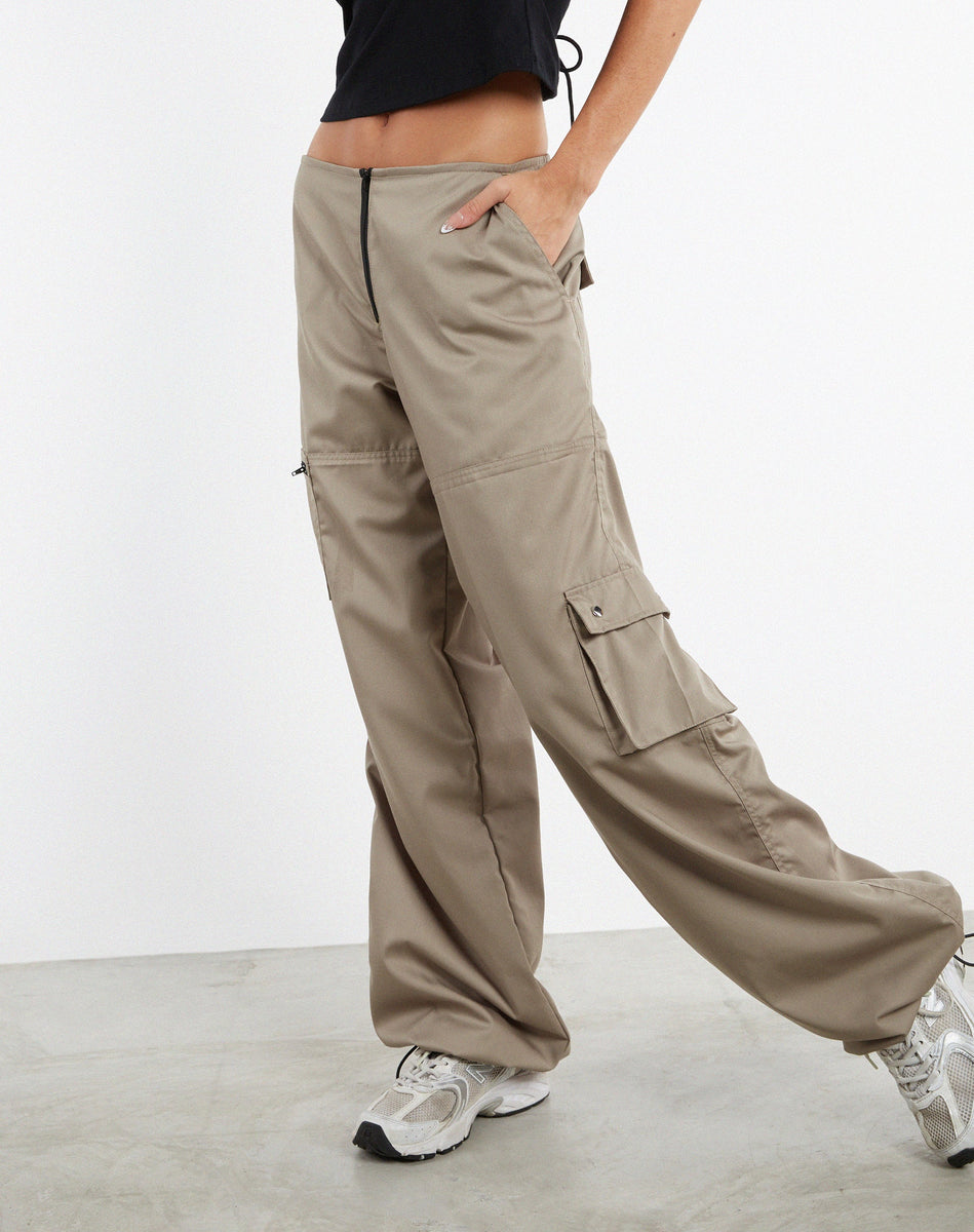 Taupe Low Rise Cargo Trousers | Xander – motelrocks-com-us