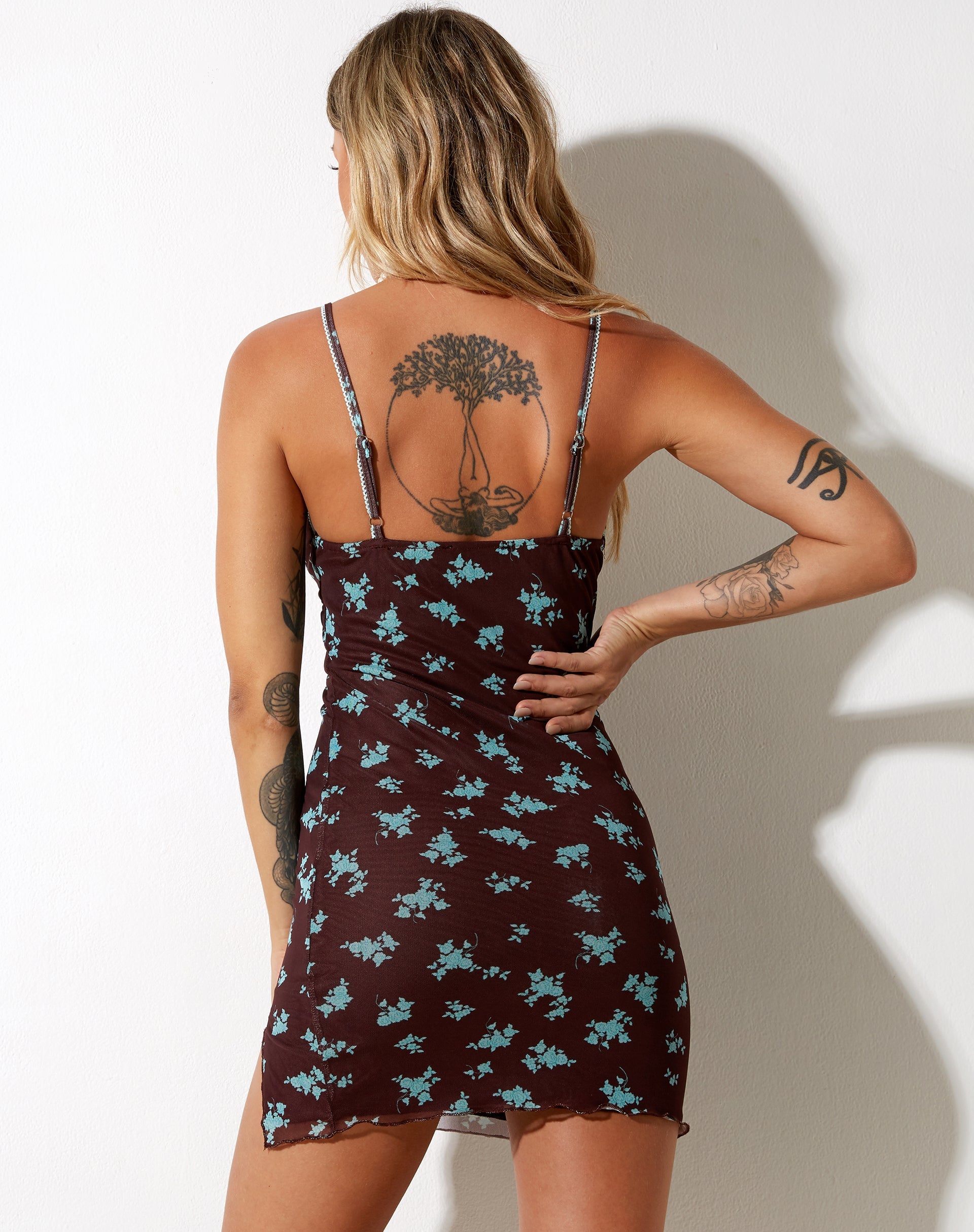 Image of Yakinta Mini Dress in Femme Floral Blue and Brown