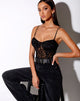 Image of Yecal Sheer Bodice in Animal Black Net