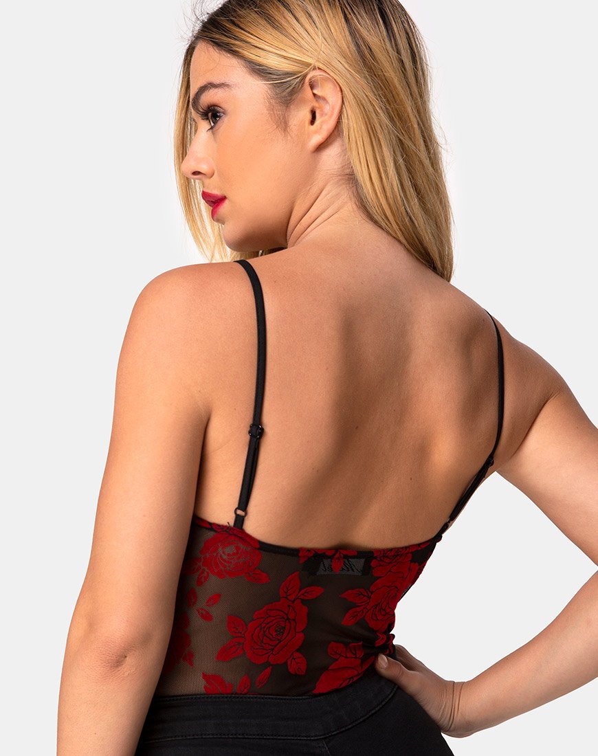 Image of Yecal Bodice in Romantic Red Rose Flock