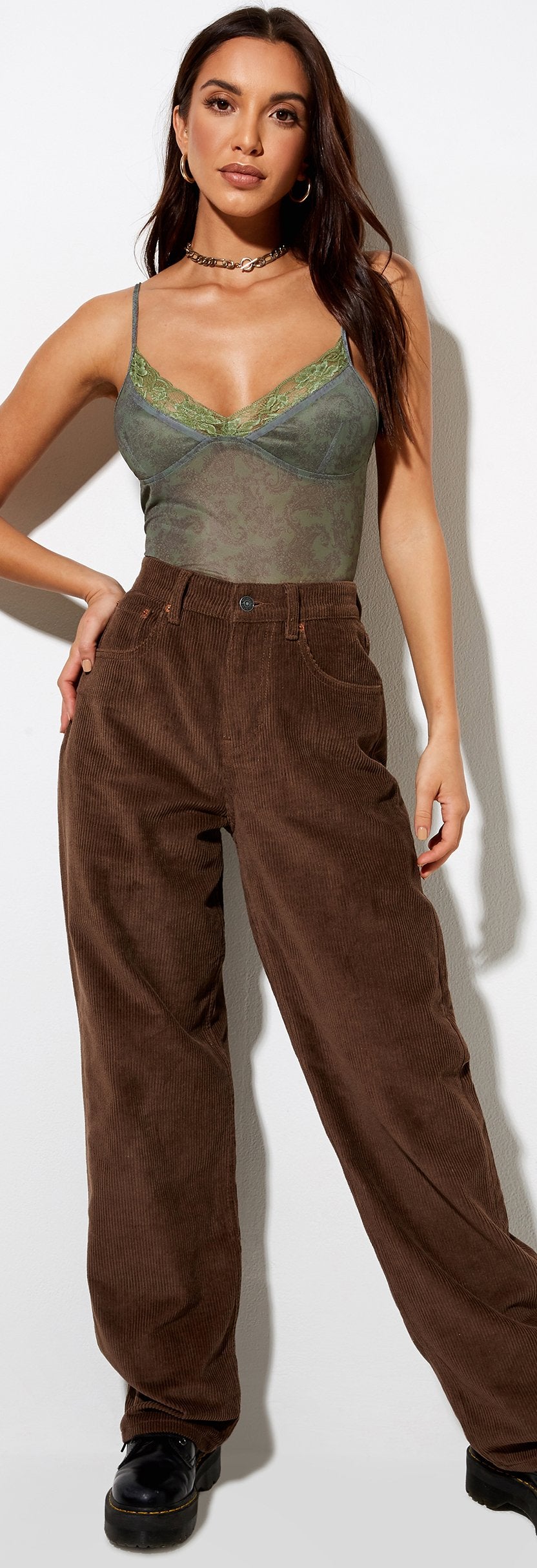 Monochrome Green Paisley Print Mesh Strappy Cami Crop Top Yenika