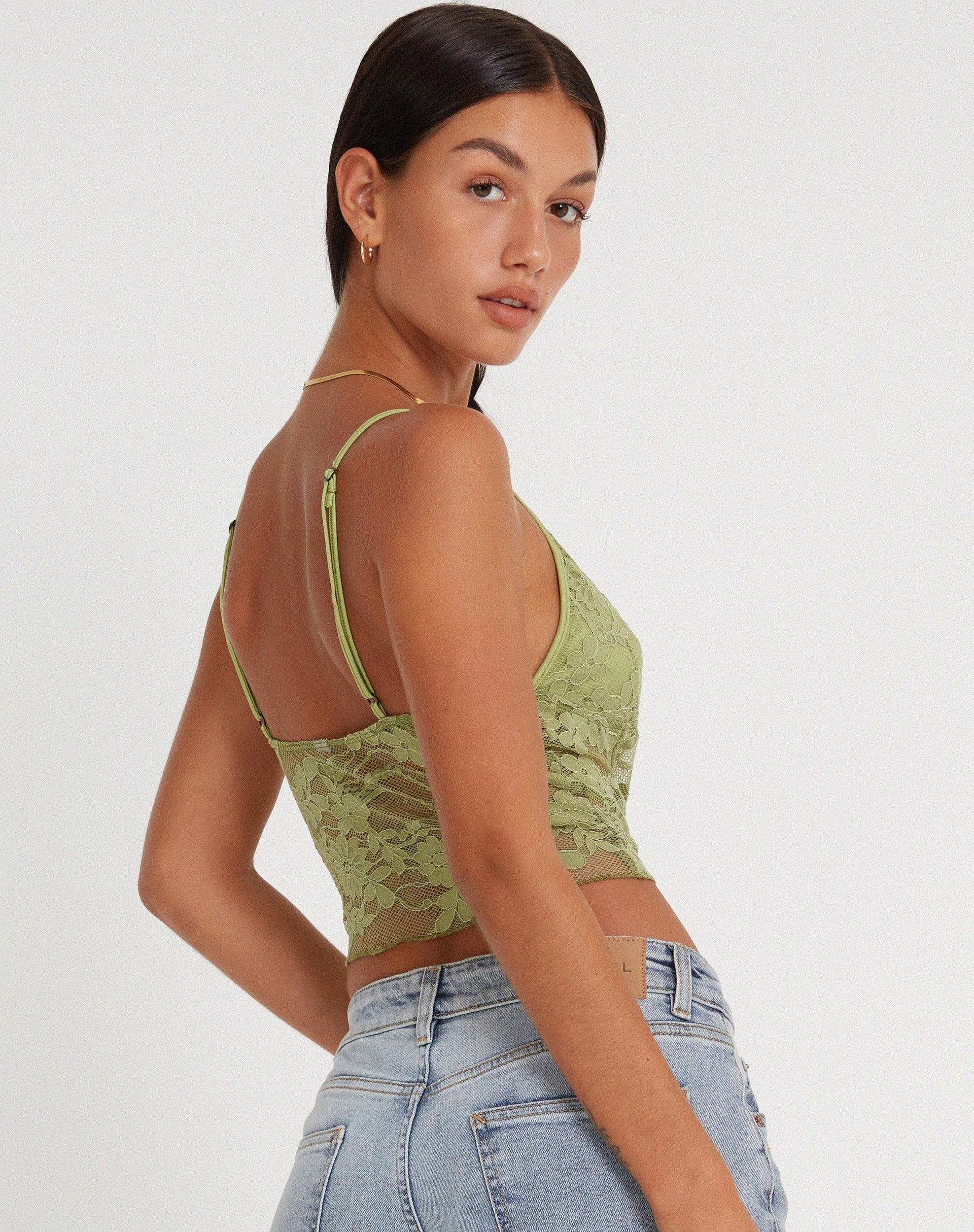 image of Yenko Crop Top in Lace Green
