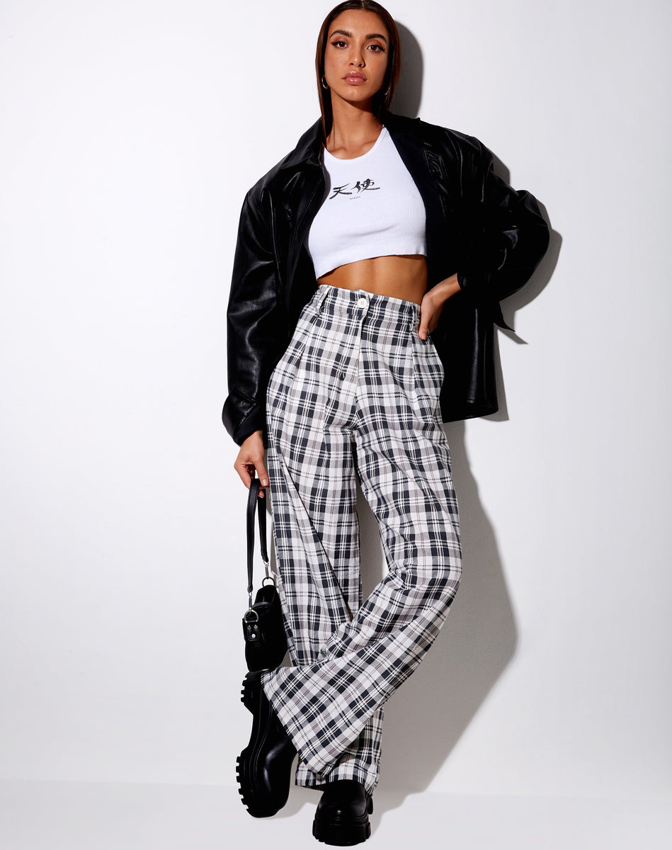 Wide Leg Grey Check Trouser | Yeva – motelrocks-com-us