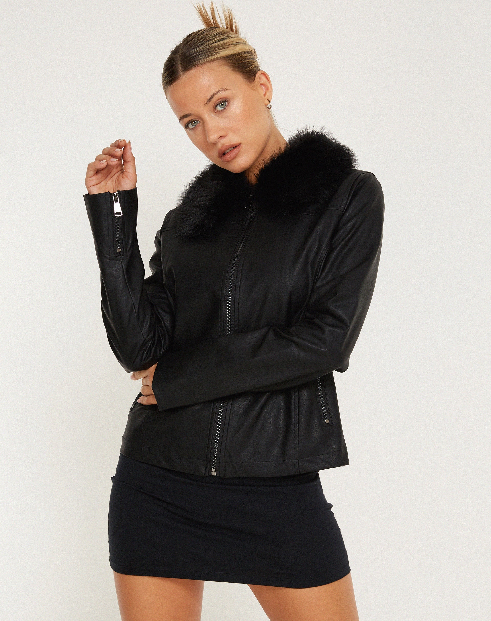 Wallis leather jacket on sale with fur collar