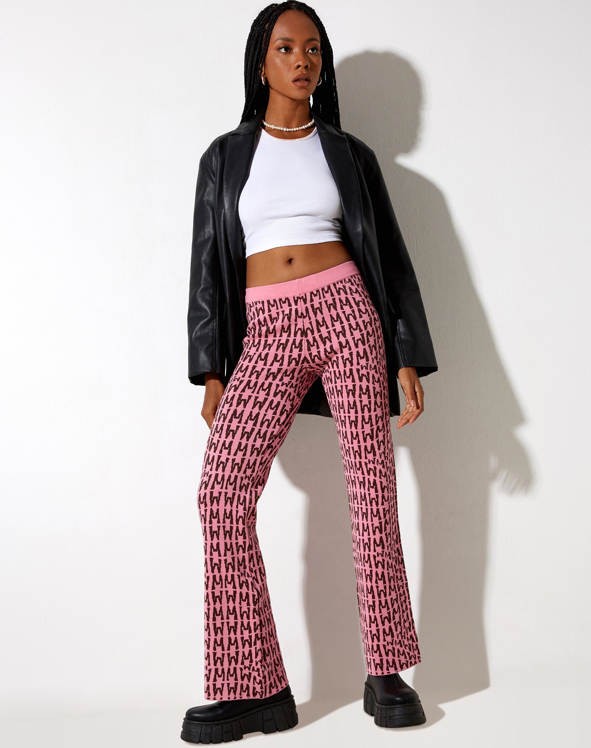 Pink Snake Print Flare Trousers Pink Snake Print Flared Trousers