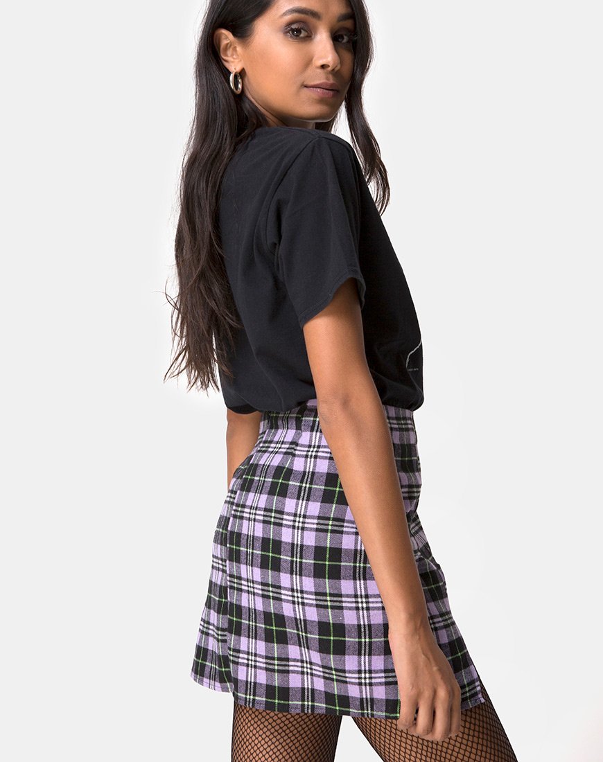 Image of Zaid Mini Skirt in Plaid Lilac