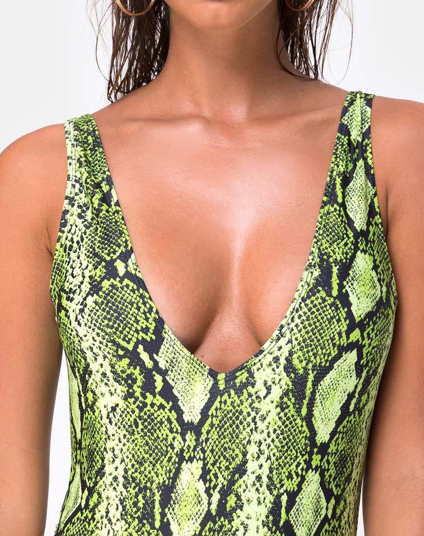 Lime Snake Print Plunge Swimsuit